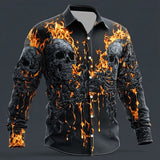 Men's Skull Flame Button-Up Shirt - Gothic Style