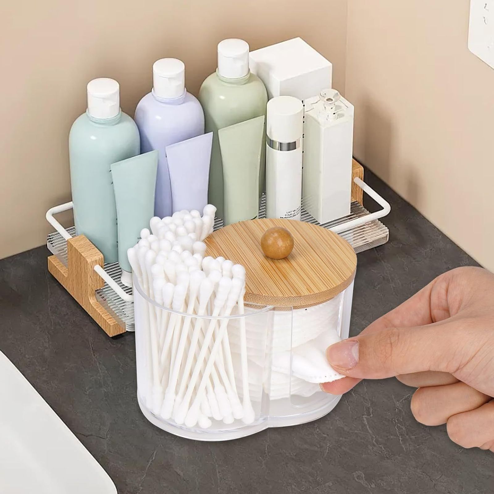 Dual Compartment Cotton Swab and Ball Organizer