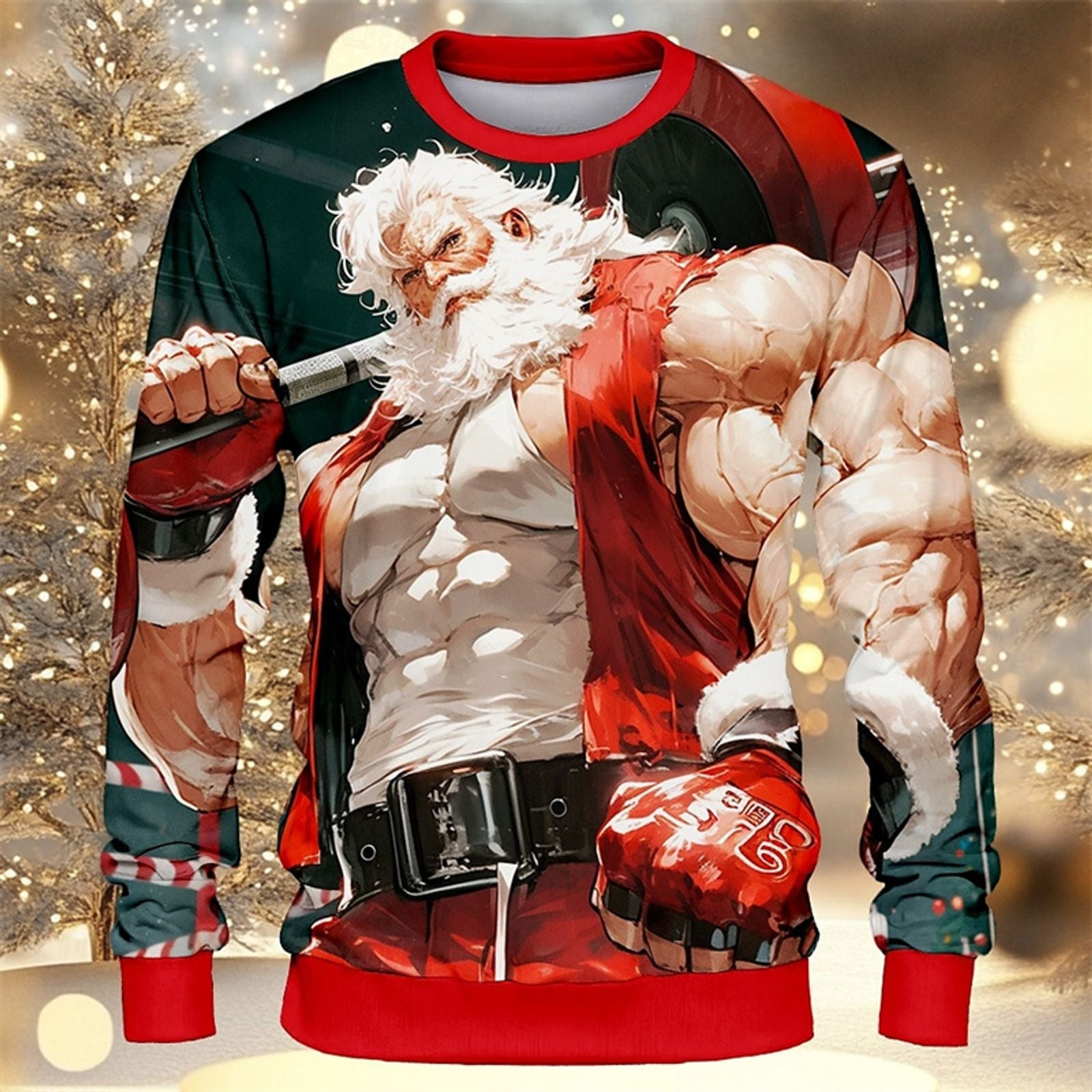 Funny Christmas Sweatshirt for Men - Motorcycle Santa Pullover