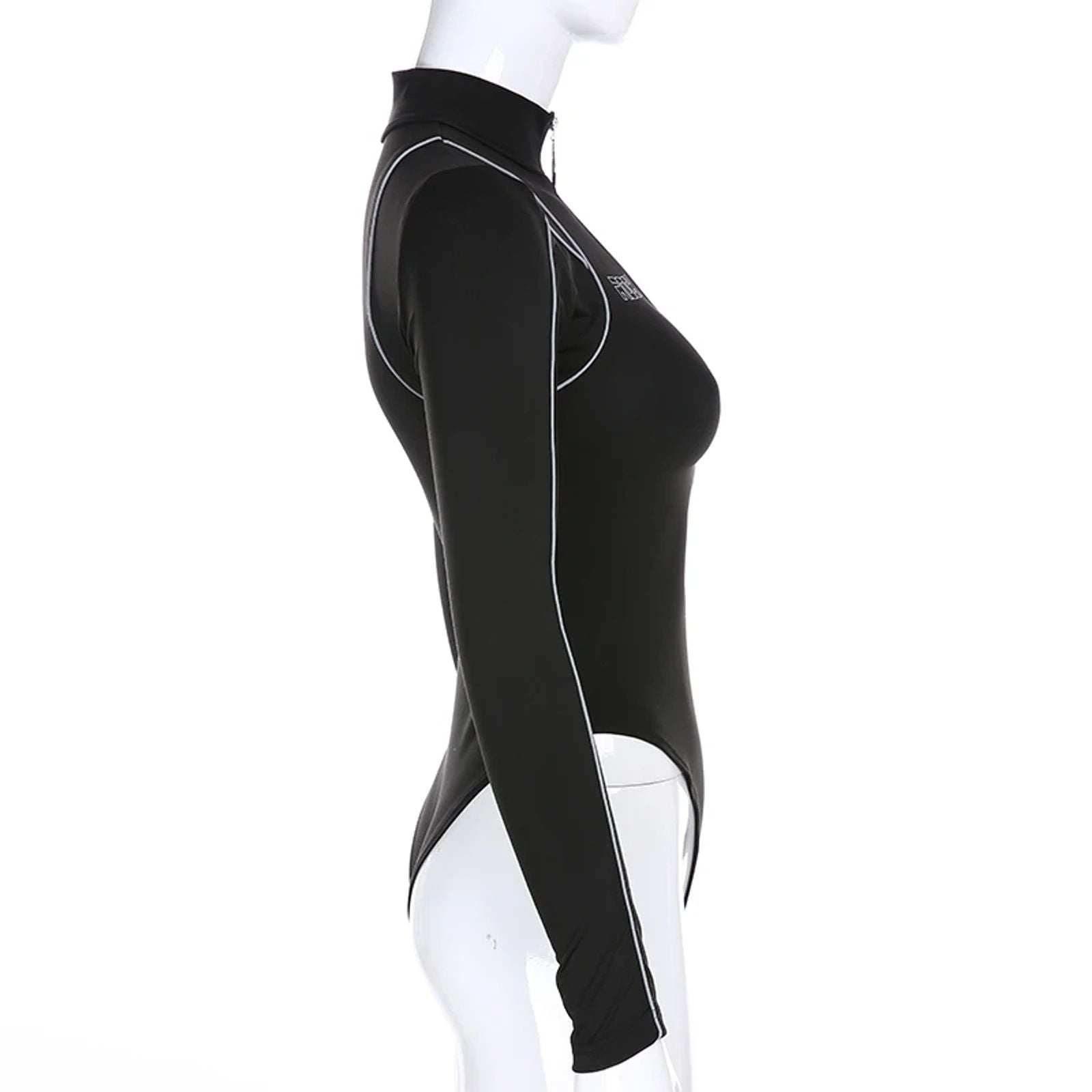 Women's High-Neck Reflective Zipper Long Sleeve Bodysuit