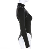 Women's High-Neck Reflective Zipper Long Sleeve Bodysuit