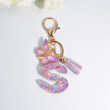 Dreamy Sequin Initial Keychain with Butterfly Pendant