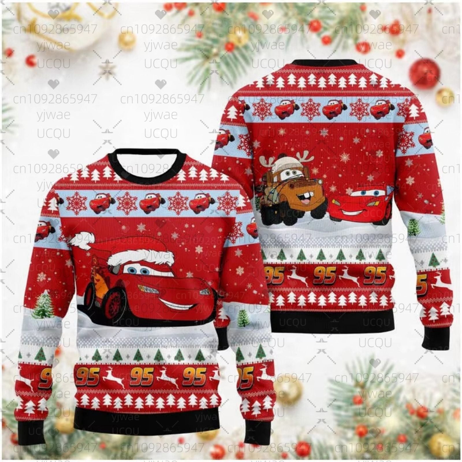 Men's Winter Christmas Lightning McQueen Print Hoodie