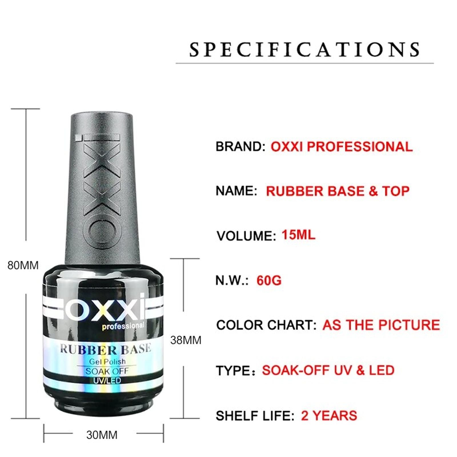OXXI Rubber Base Coat UV Gel 15ml - No Wipe Top Coat Set