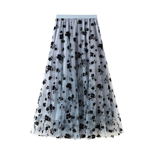 Elegant Floral Tulle Midi Skirt for Women