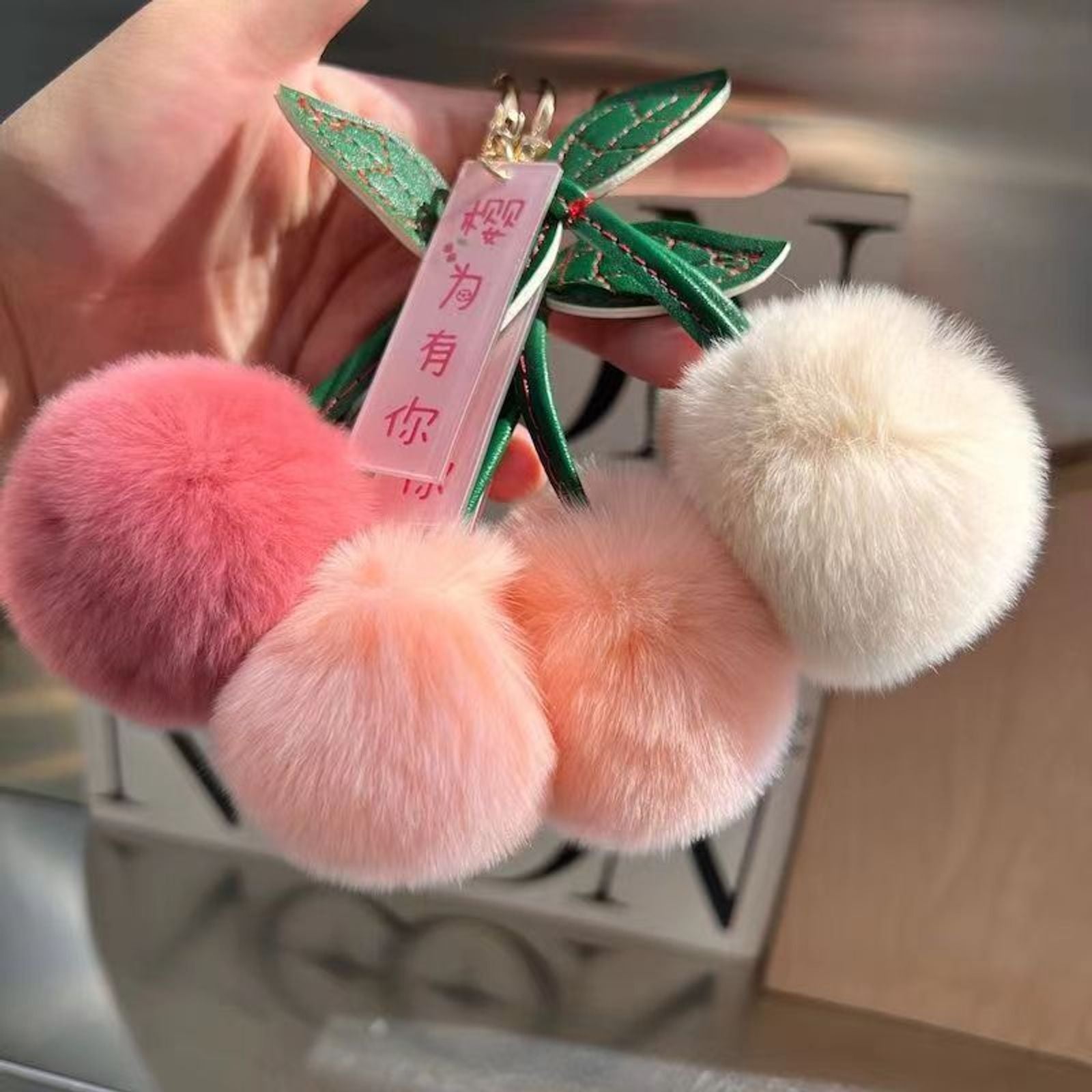 Cute Soft Fluffy Red Rabbit Fur Ball Keychain