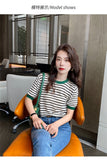 Women's Summer Stripe Knitted Round Collar T-Shirt