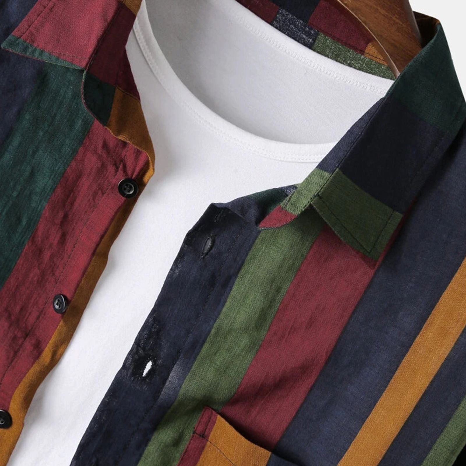 Autumn Men's Colorful Striped Long Sleeve Button-down Shirt