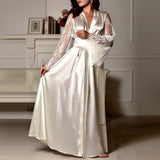 Womens Sexy Long Lace Nightdress Bath Robe Gown