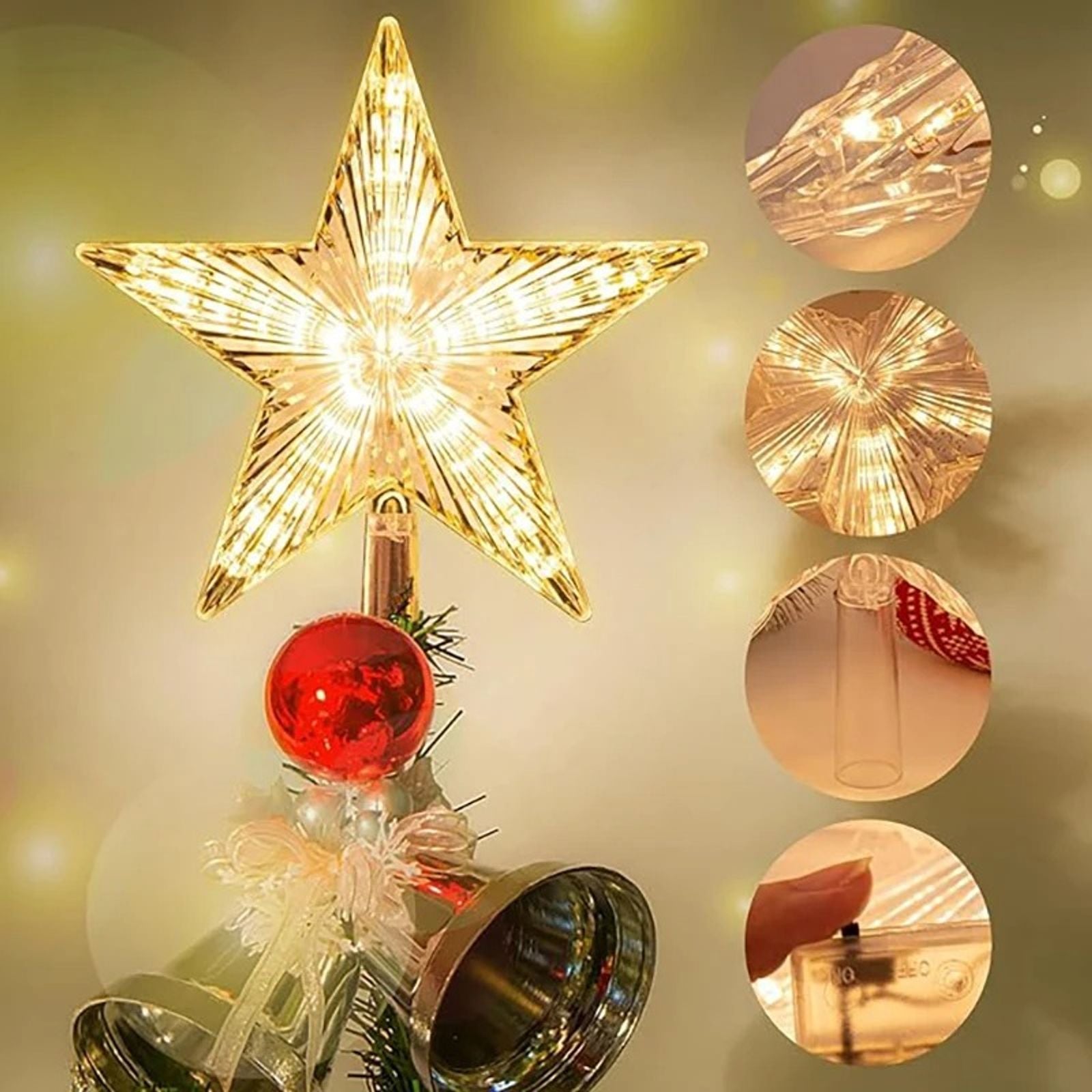 15cm Warm White LED Christmas Tree Star Decoration
