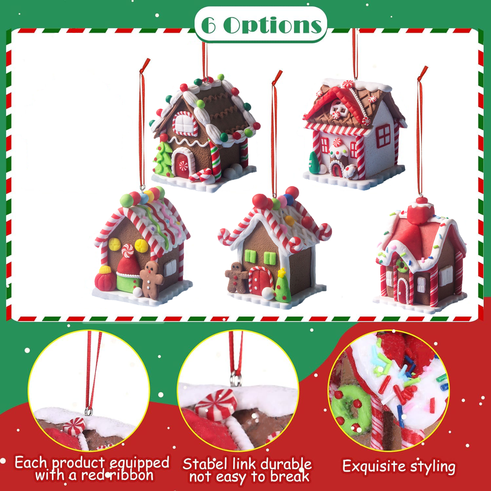 5-Piece Gingerbread House Christmas Ornament Set