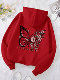 Rose Butterfly Graphic Print Women’s Hooded Sweatshirt