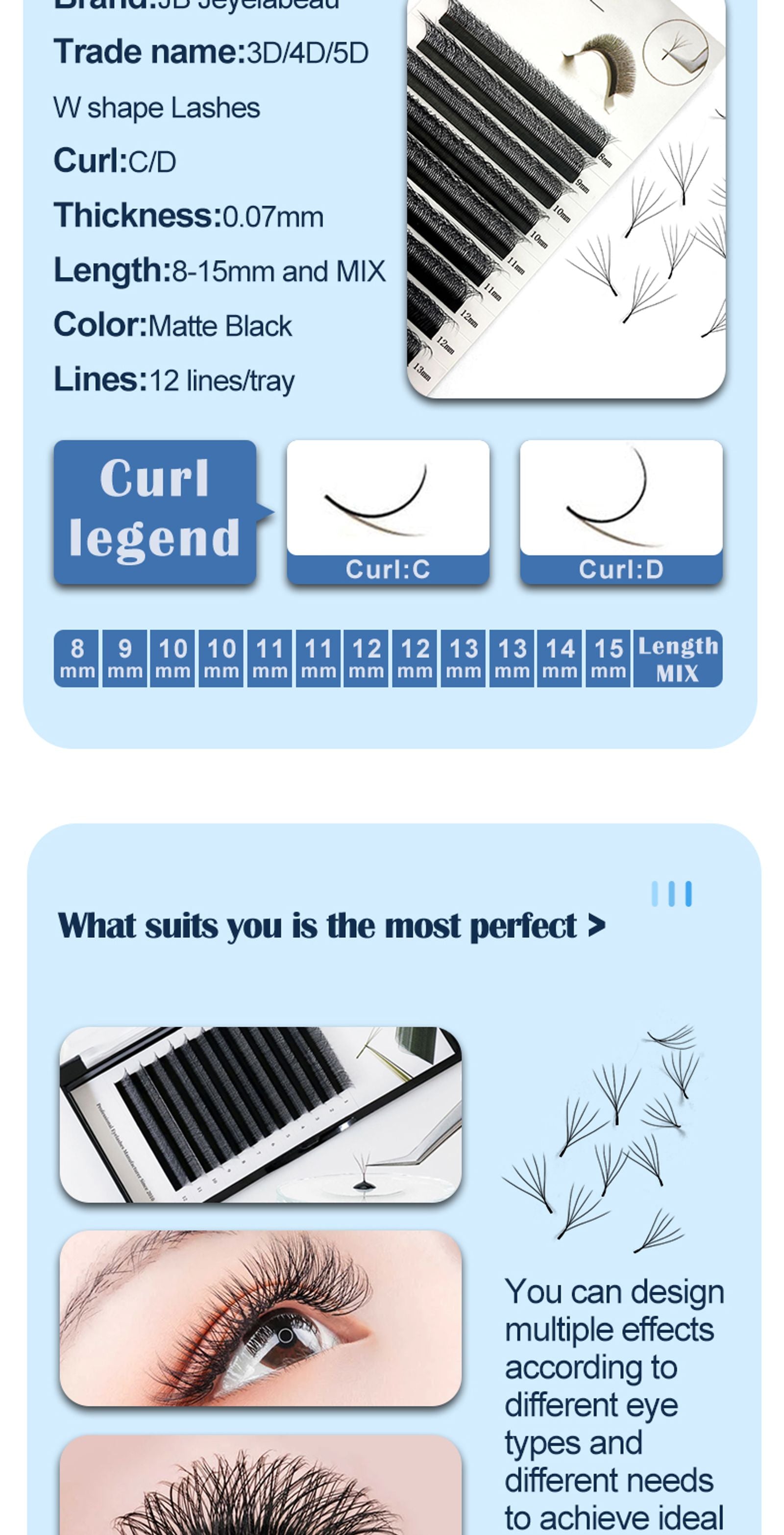 3D 4D 5D Fake Eyelashes - Naturally Curled Premade Volume Fans