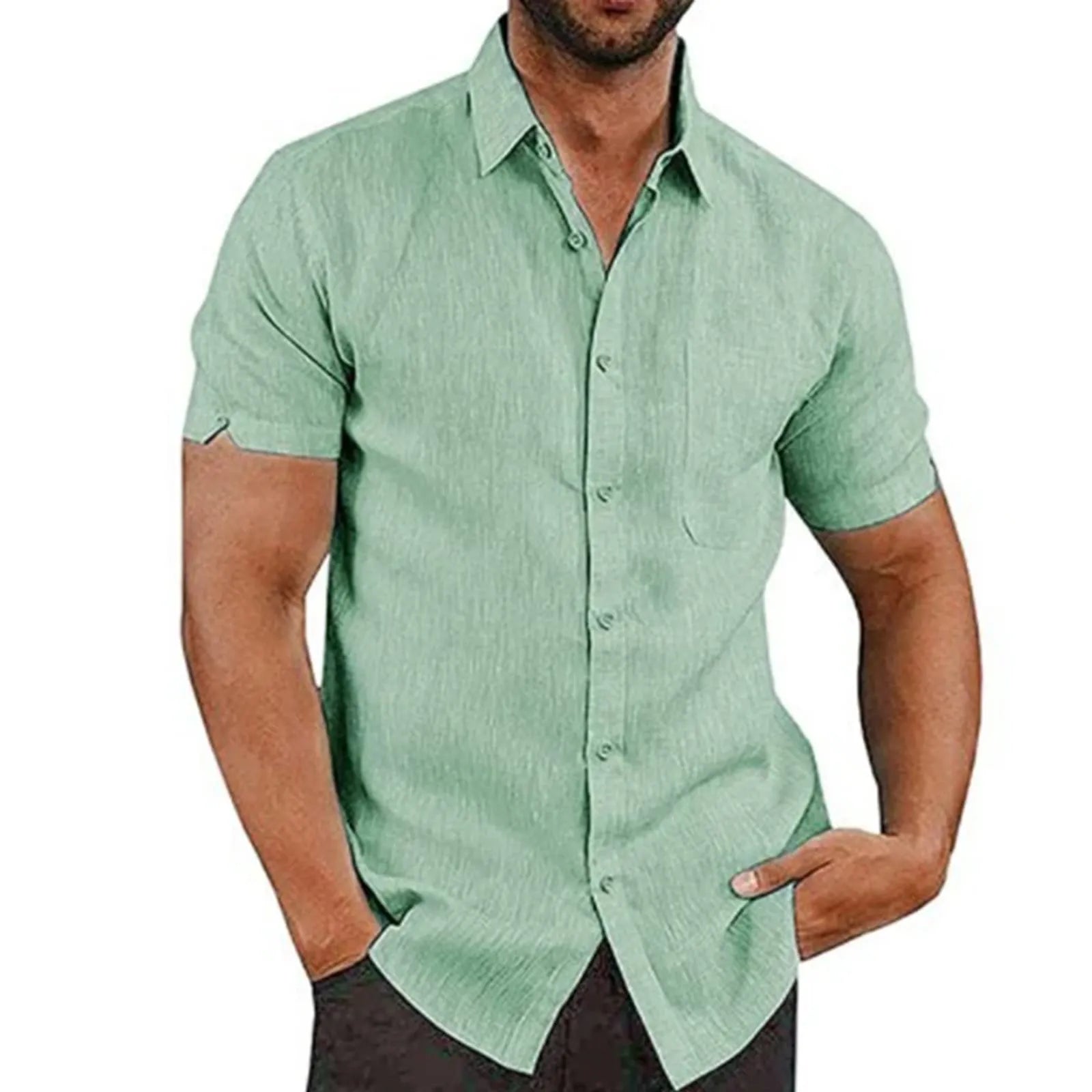 Men's Summer Cotton Linen Short Sleeve Shirts