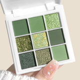 9-Color Eyeshadow Palette in Green and Gold Tones