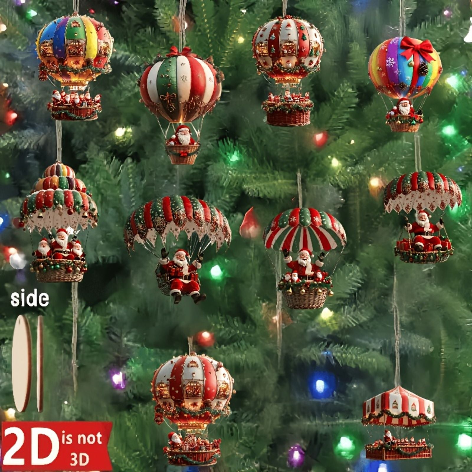 10 Pcs Christmas Wooden Hot Air Balloon and Santa Decoration