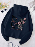 Rose Butterfly Graphic Print Women’s Hooded Sweatshirt