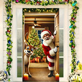 Winter Santa Claus Deer Door Cover Decoration