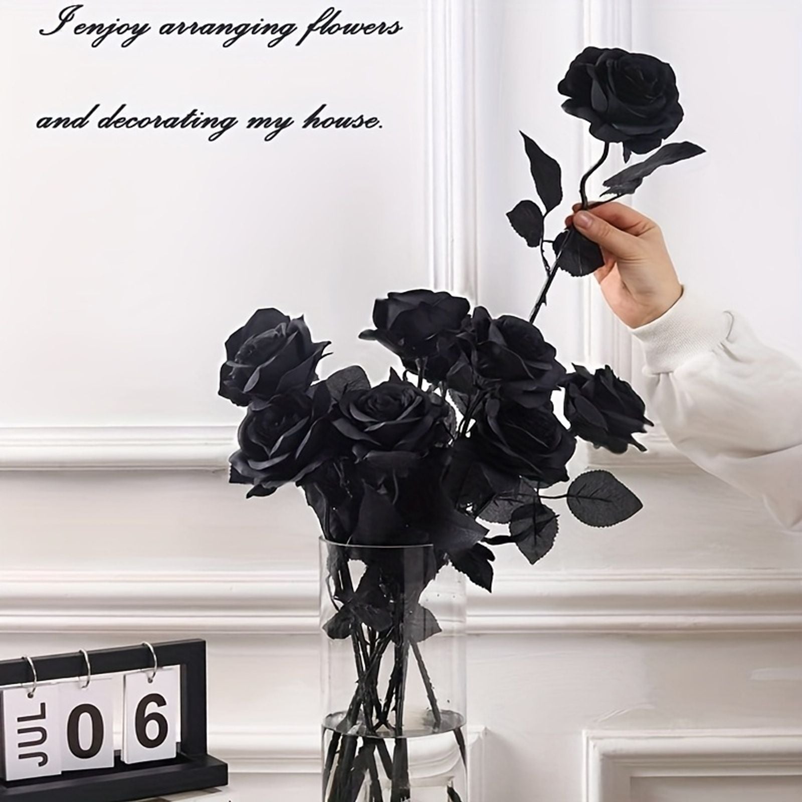 Artificial Black Roses - Long Stem Fake Flowers for Decor