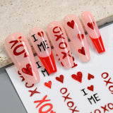 XOXO Valentine's Day 3D Red Glitter Heart Nail Stickers