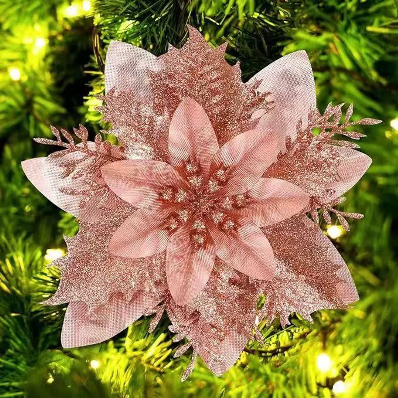 20 Pcs Glitter Artificial Christmas Flowers for Holiday Decor
