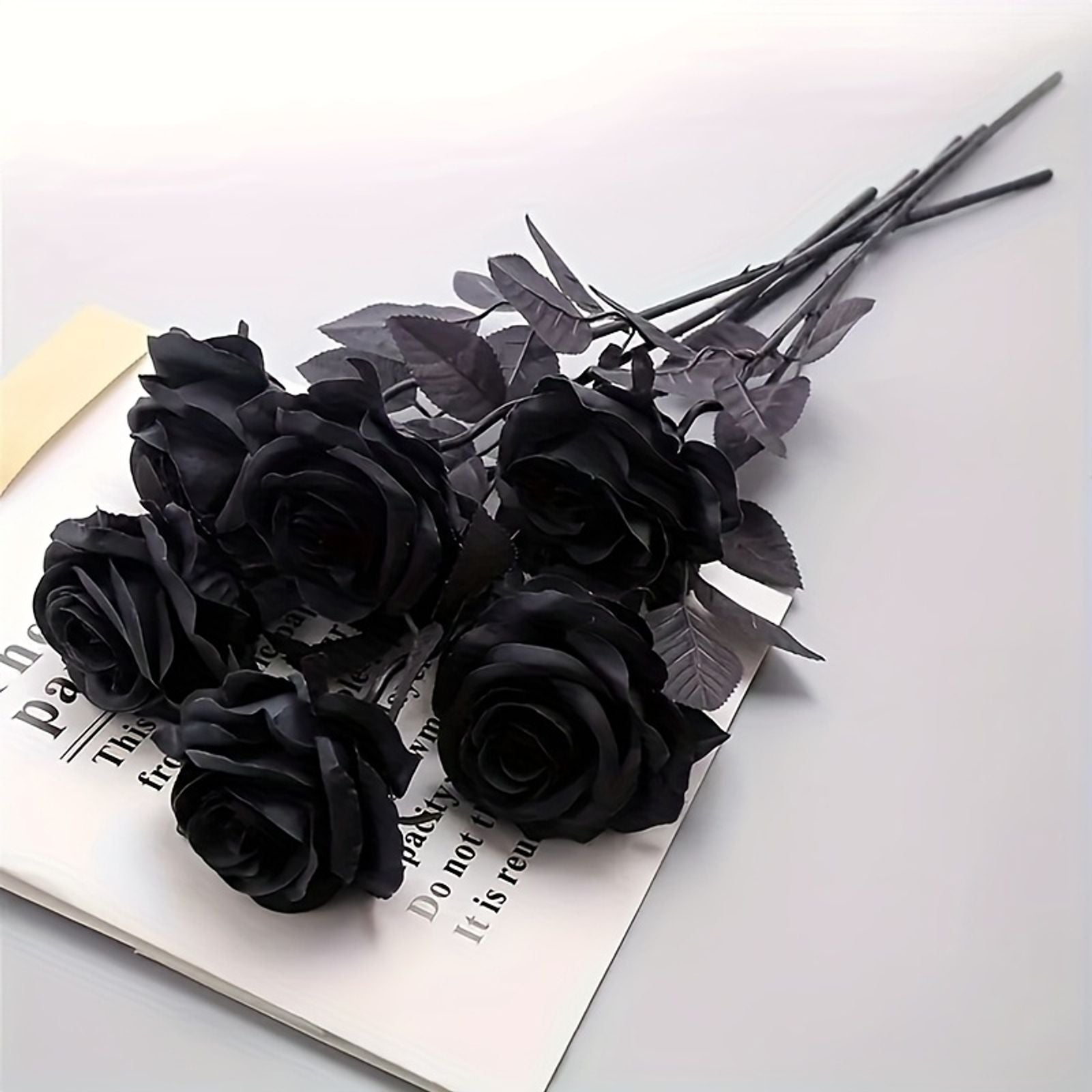 Artificial Black Roses - Long Stem Fake Flowers for Decor