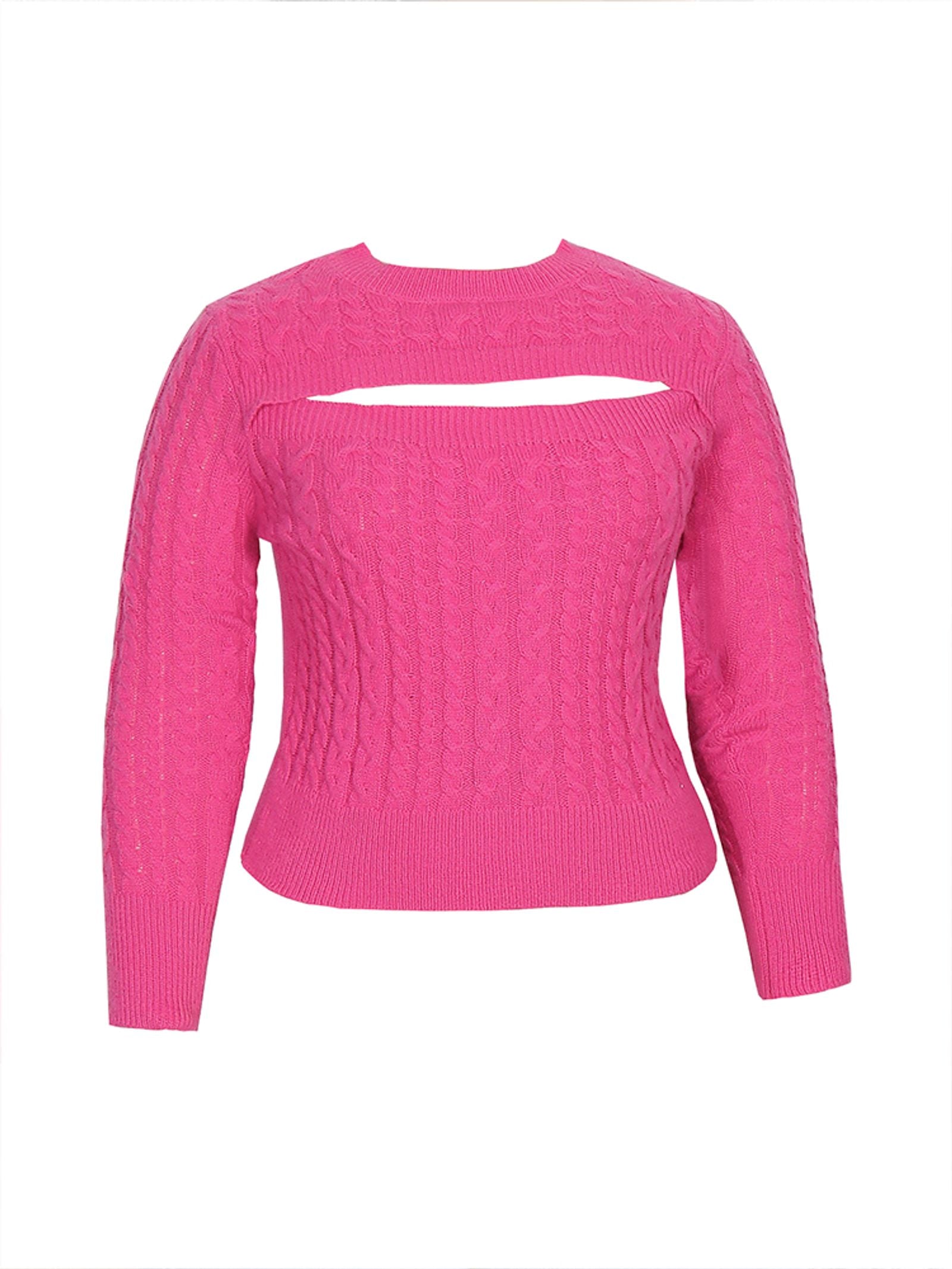 Plus Size Solid Color Cutout Knit Sweater for Women