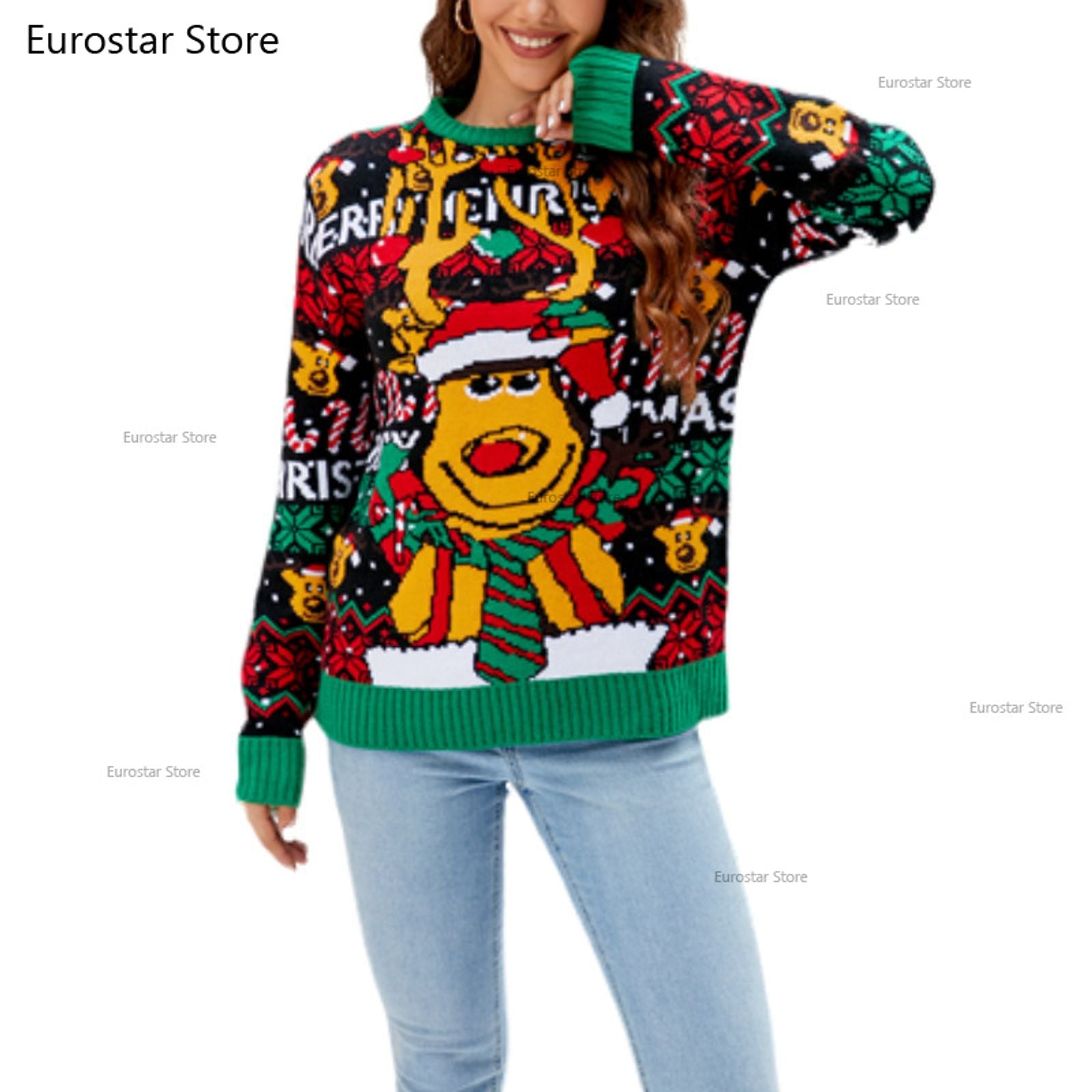 Women's Loose-Style Elk Christmas Sweater