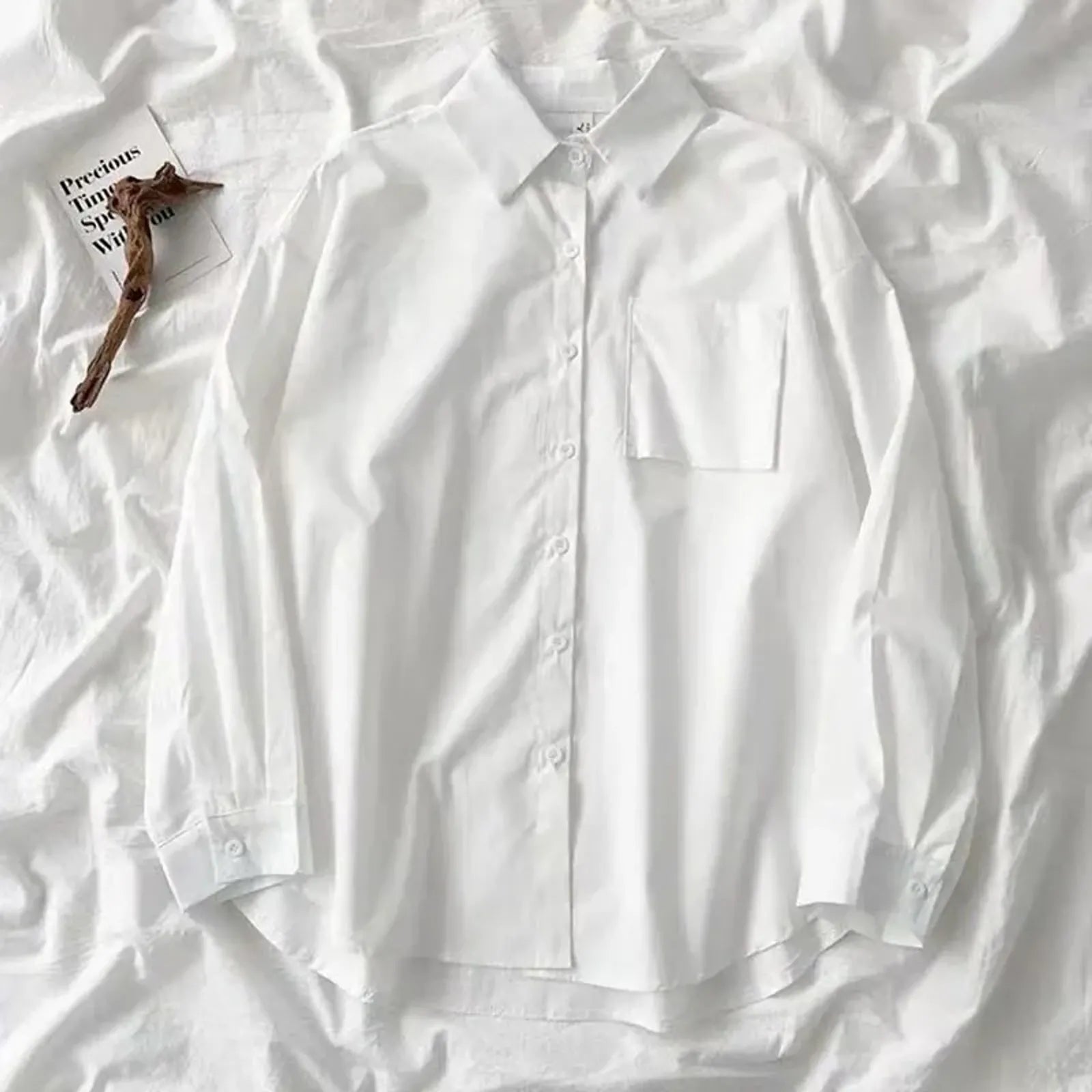 Japanese Style Oversized Long Sleeve White Shirt for Women