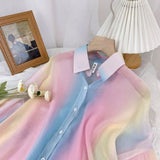 Irregular Gradient Rainbow Long Sleeve Blouse