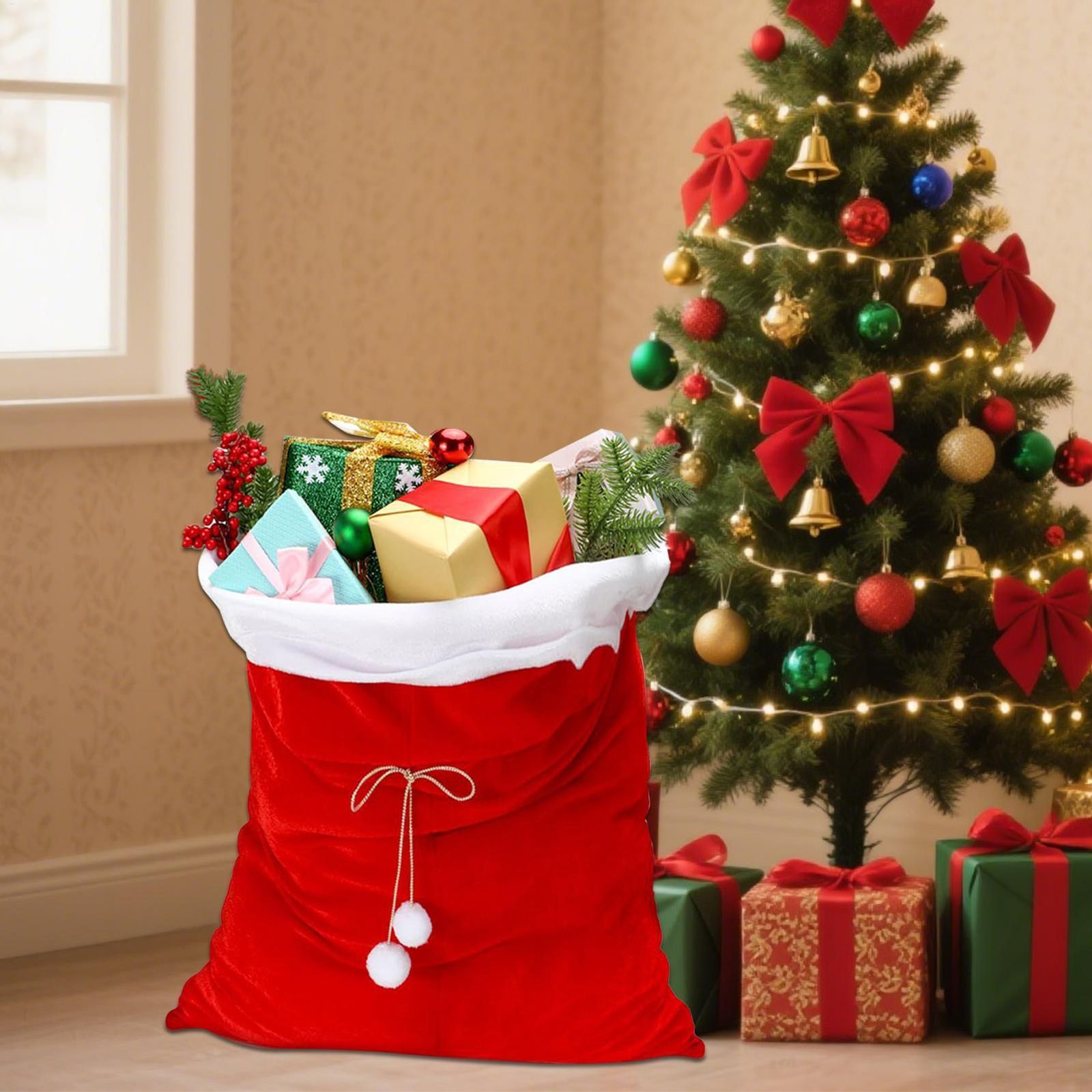 Large Red Santa Gift Bags with Drawstring for Holiday Parties
