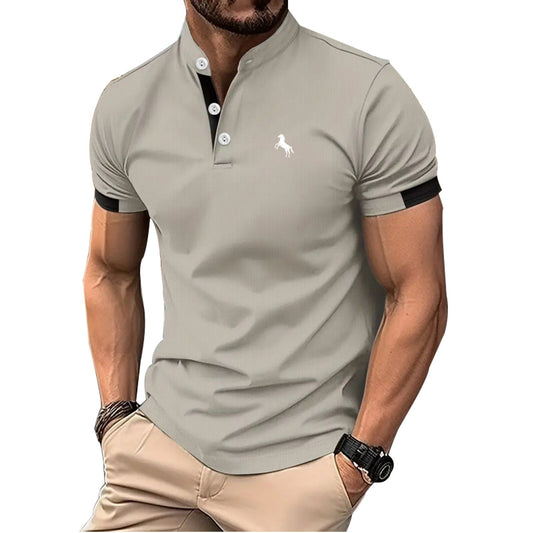 Men's Casual Short Sleeve Stand Collar Polo Shirt