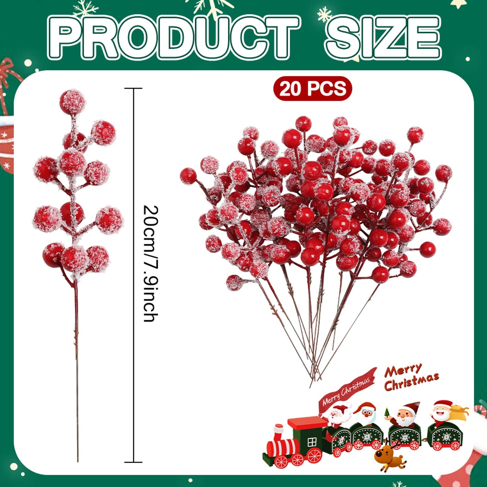 20PCS Snow Frosted Red Berry Stems for Holiday Decor
