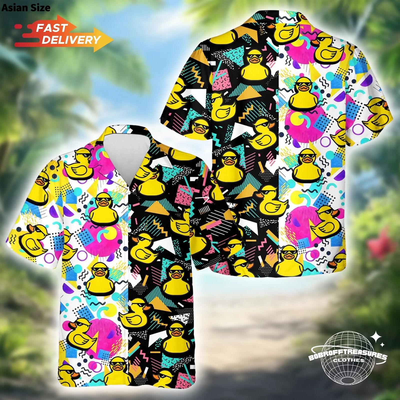 Men's Duck Print Hawaiian Shirt - Short Sleeve Casual Style