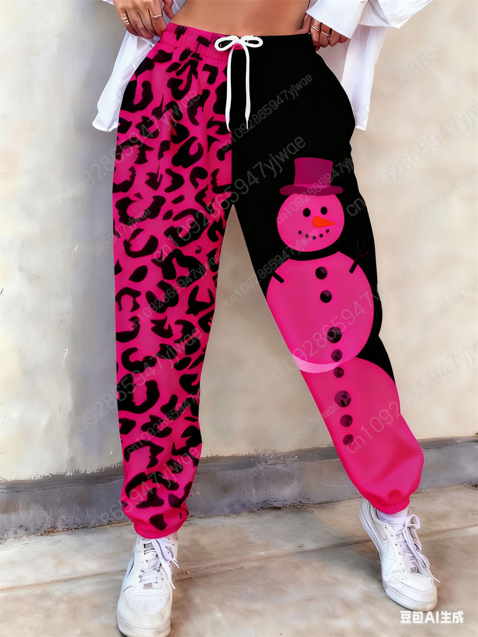 Leopard Snowman Print Casual Pants for Women