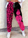 Leopard Snowman Print Casual Pants for Women