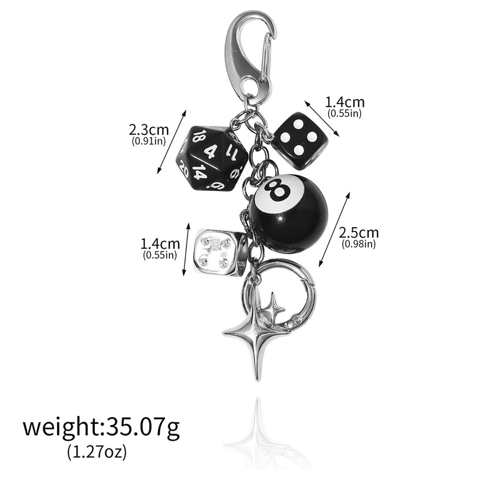 Black Dice Billiards Keychain - Y2K Punk Bag Charm
