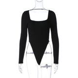 Dulzura Square Collar Backless Long Sleeve Bodysuit