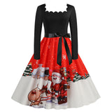 Women's Vintage Christmas Midi Dress with Square Collar