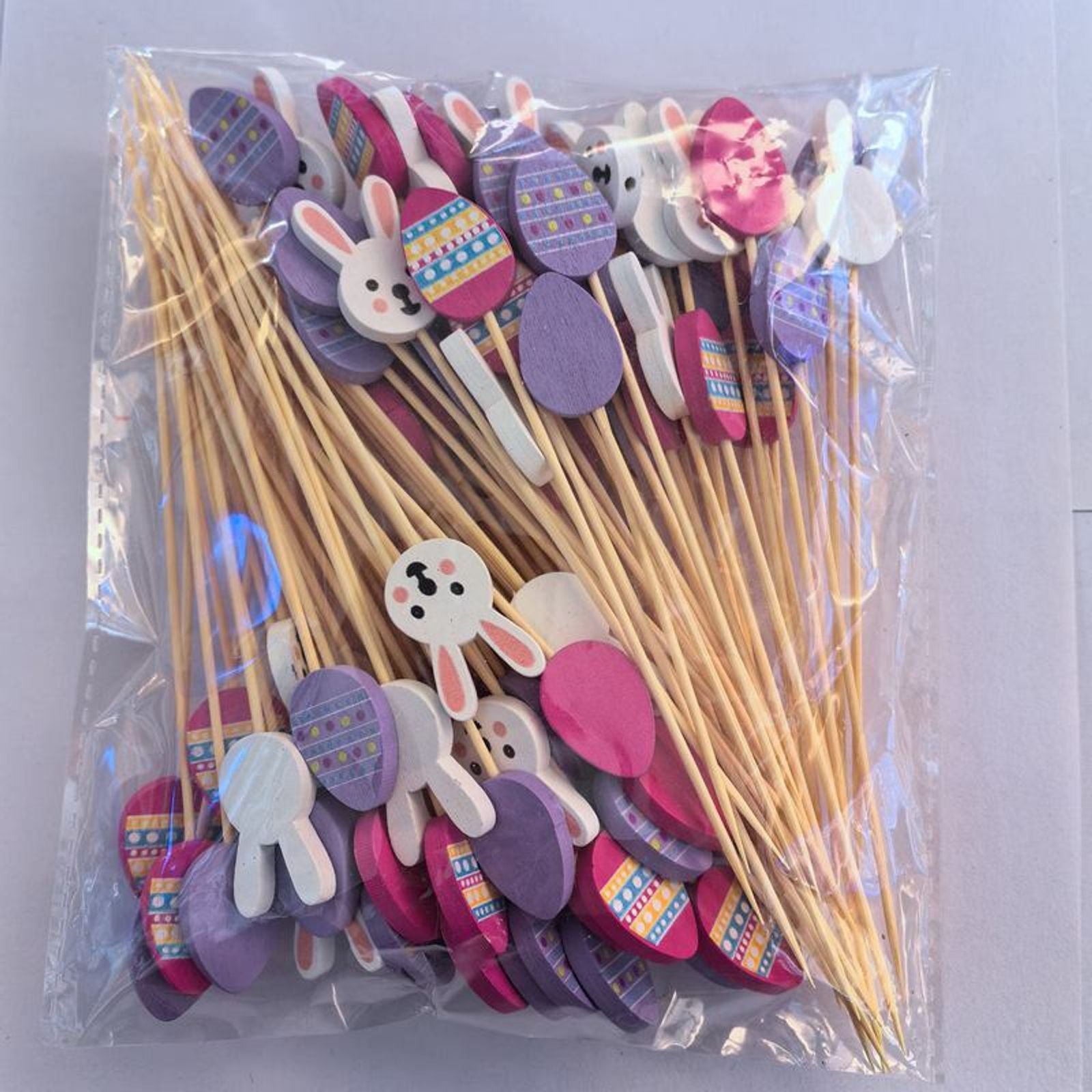 100pcs Bunny Egg Bamboo Skewers for Kids' Easter Parties