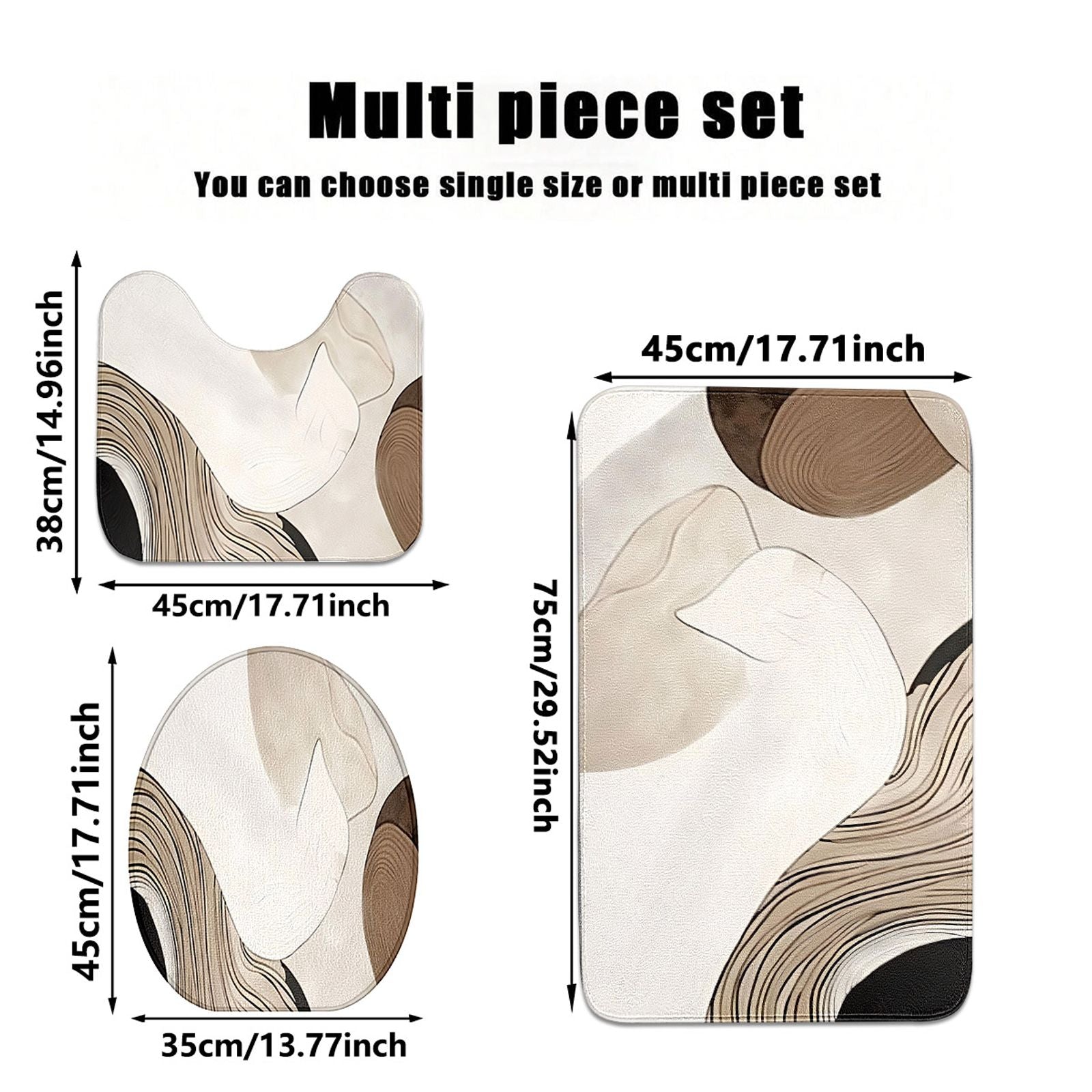Abstract Art Curved Bathroom Mat Set - Non-Slip & Stylish