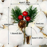 10pcs Artificial Pine Cones & Red Berry Stems for Christmas
