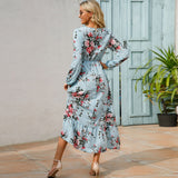 Women’s Bohemian Floral Maxi Dress with Full Sleeves