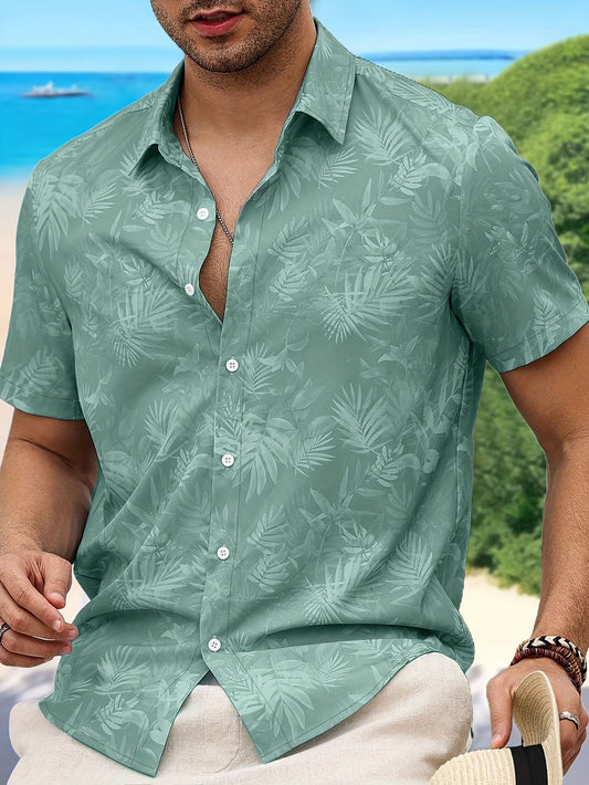 Men's Tropical Palm Leaf Print Short Sleeve Shirt