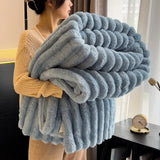 Soft & Warm Fluffy Throw Blanket - Decorative Striped Design