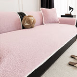 Warm Solid Sherpa Fleece Sofa Cover with Non-Slip Binding