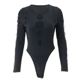 Xeemilo Dot Hollow Out Long Sleeve Bodysuit
