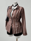 Plus Size Y2K Retro Striped Button-Down Blouse