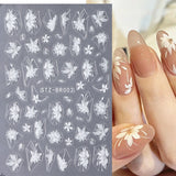 3D White Flower Nail Art Stickers