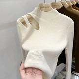 Hollow-Out Turtleneck Knitted Sweater for Women